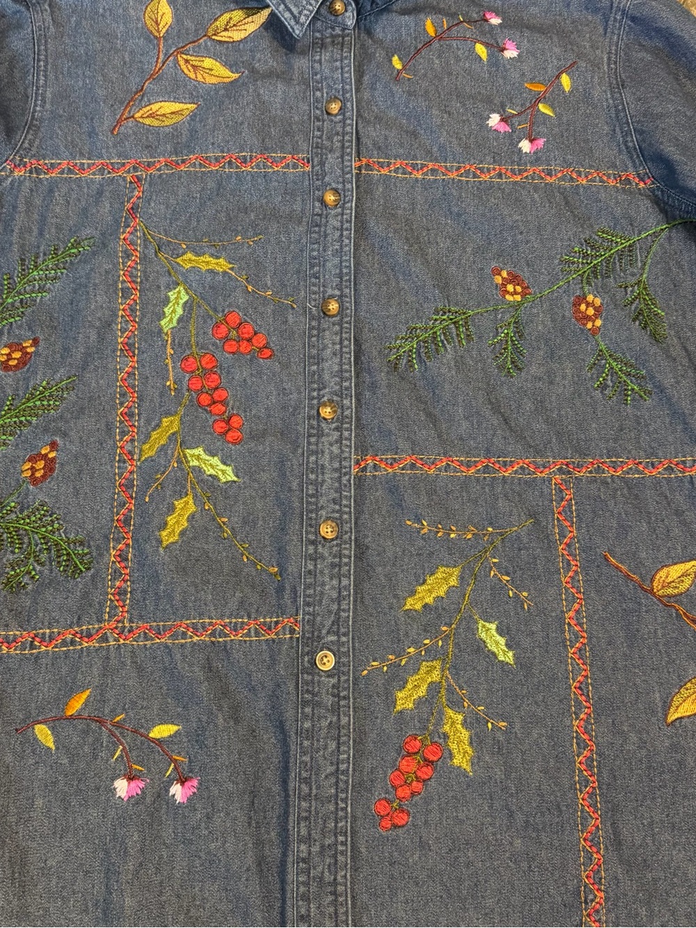 Vintage Bobbie Brooks Embroidered Denim Nature Theme Fall Long Sleeve Women XL - Picture 3 of 9